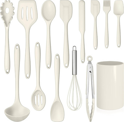 14 Pcs Kitchen Utensils Set with Holder, Silicone Cooking Utensils Spatula Set, 