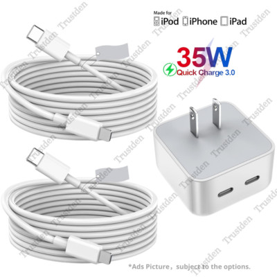 For iPhone 14/13/12/11 iPad Pro 35W USB-C Dual Port Fast Charger Cube PD Adapter
