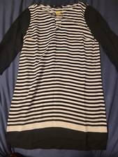 ZARA basics Womens Sheath Dres Size Medium Casual  STRIPED KEYHOLE  Black Cream