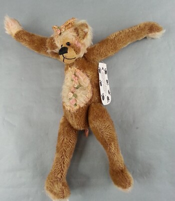 Vintage Mandi Pandi Bears Panda Rose Doll Plush  Mohair 13  Inch Bear