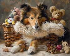 Shetland Sheepdog Playing with Toys - 8x10 Matte Print