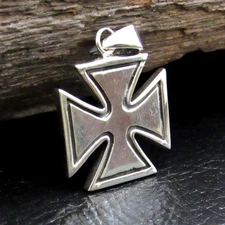 Solid 925 Sterling Silver Iron Cross Pendant - Mens Maltese Cross Biker Jewelry