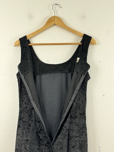 Vintage 1990s Contempo Casuals Velvet Maxi Dress Black Thigh Slit Size 5 - Picture 8 of 9
