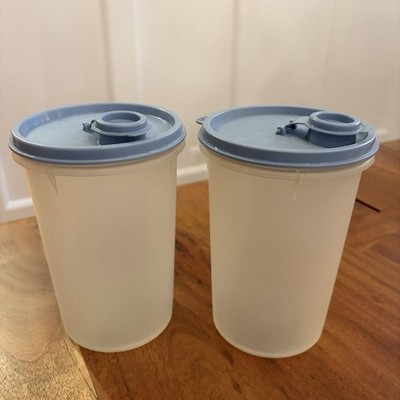 2 Vintage Tupperware Handolier #321 Containers Flip Top Country Blue Lid Cottage