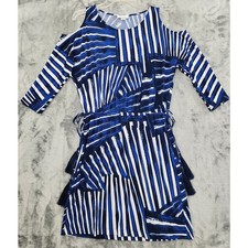 Calvin Klein Dress Womens 8 Blue Cold Shoulder Tassel Tie Waist Stretch Jersey