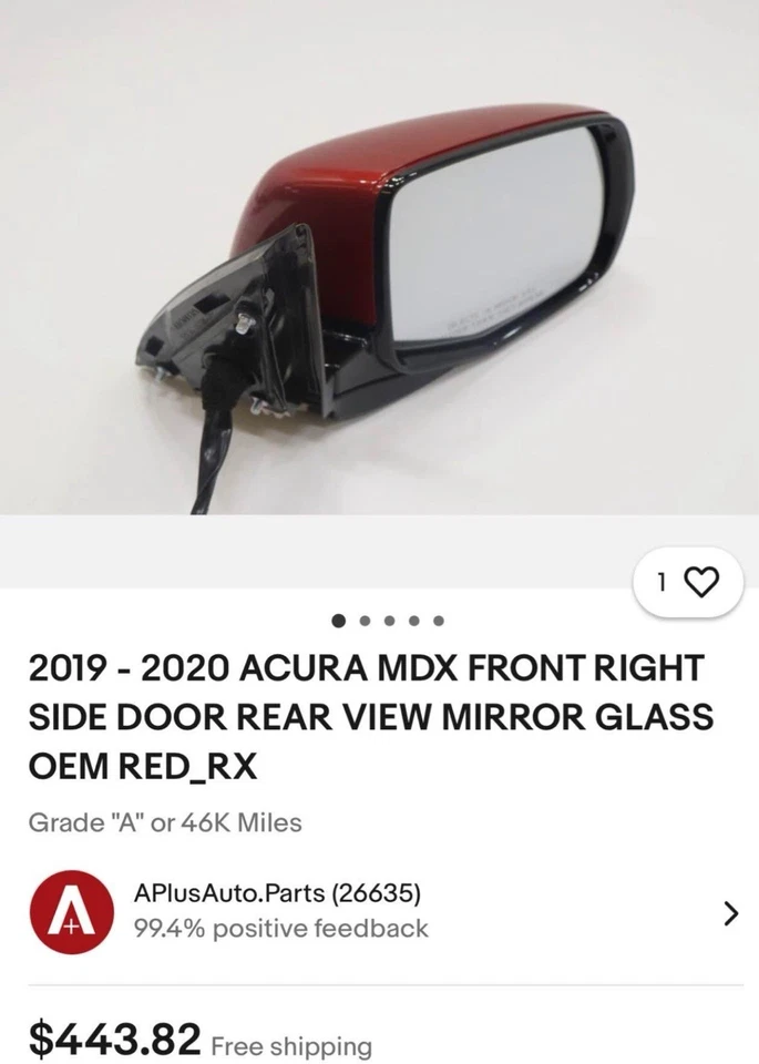Acura MDX  2019-2020  Front Right And Left Side Door View Mirror  - Image 2 of 3