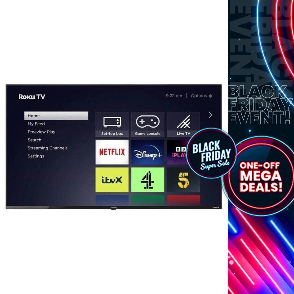 Polaroid P40FR1314U SMART Roku TV 40" Full HD LED TV Freeview Play Black