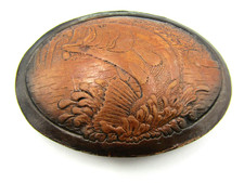 Vintage leather FISH bass jumping for bait belt buckle