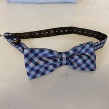 Plaid Bow Tie Mens Blue White Check Wedding Formal Tuxedo Party Preppy GEORGE