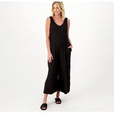Cuddl Duds Jumpsuit sz SP Wide Leg Flexwear V Neck Black A587648