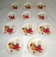 vintage Tin Litho Girls Geese Goose Plates Ohio Art