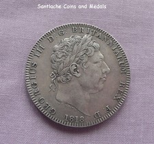 1818 KING GEORGE III SILVER CROWN - LVIII Edge - HIGH GRADE COIN