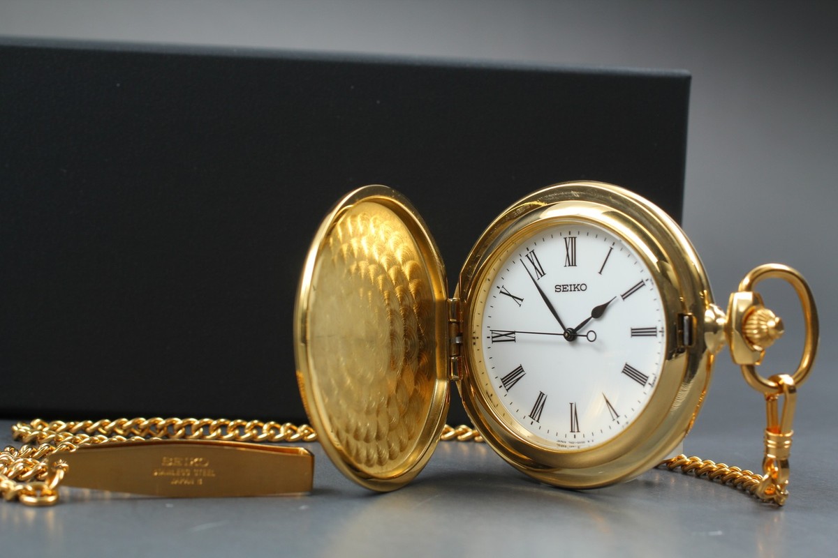 SEIKO 掛時計 大小セット ゴールド Vintage 1997 Seiko Pocket Watch 7N21-0A00 Gold Roman SGP Quartz