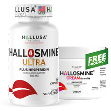 Hallusa Natural Hallosmine Ultra 650mg Diosmin Hesperidin  FREE Leg Cream 4 oz