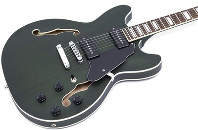 Semi-Hollow mahogany Electric Guitar Grote 335-04, Green, P90 Pickups, 22 Frets