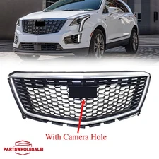 Fits 2017-21 Cadillac XT5 Front Upper Grille Diamond Style Chrome W/ Camera Hole