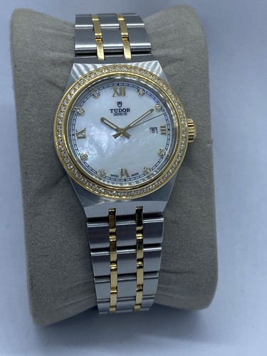 Tudor Royal 28323 Two Tone MOP Diamond Dial 18k/Ss Automatic 28mm Ladies - Picture 6 of 23