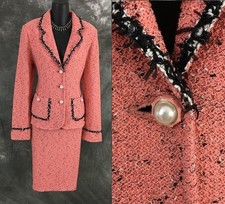 NWT NEW BEAUTIFUL St John knit nectar black white pearl jacket skirt suit 8 10