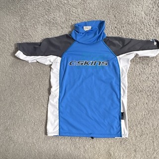 C Skins Kids Wetsuit Rash Vest Top Blue/Grey/White Short Sleeve Size L10
