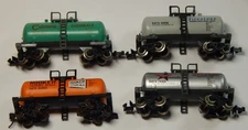 4) ATLAS SHORTY TANK CARS HOOKER,FIRESTONE,GATX + NO BOX N GAUGE GREAT SHAPE