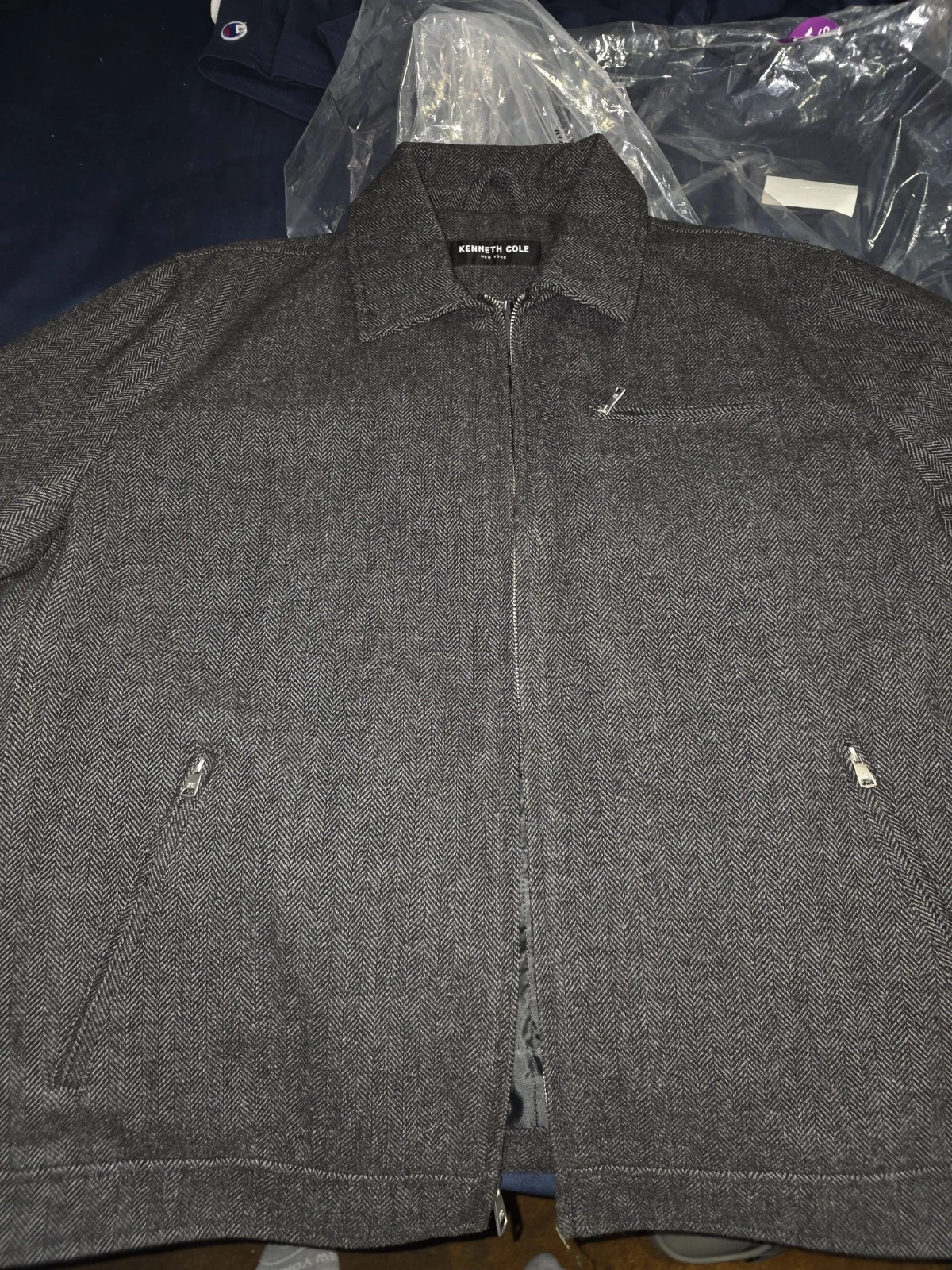 Kenneth Cole NY Men's Gray Herringbone Full Zip Jacket w/ Pockets 2XL image 6