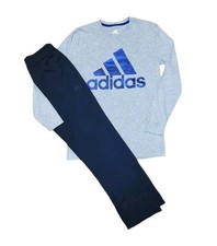 Adidas Youth Large 14-16 Long Sleeve Logo Tee  Navy Fleece Open Hem Pants Set