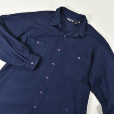 Patagonia Vintage Made in USA Snap Button Shirt Mens Large Navy Distressed L