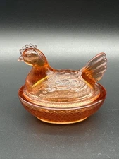 Vintage Rare Degenhart Pink Peach 3.25” Hen On Nest Salt Cellar