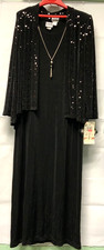 R M Richards Women Black 2PC Sequin Jacket Dress Set Necklace size 12