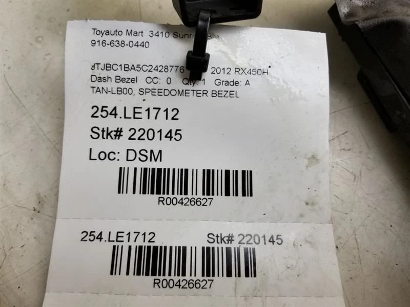 2012 LEXUS RX450H SPEEDOMETER DASH BEZEL ASSEMBLY  - Image 2 of 4