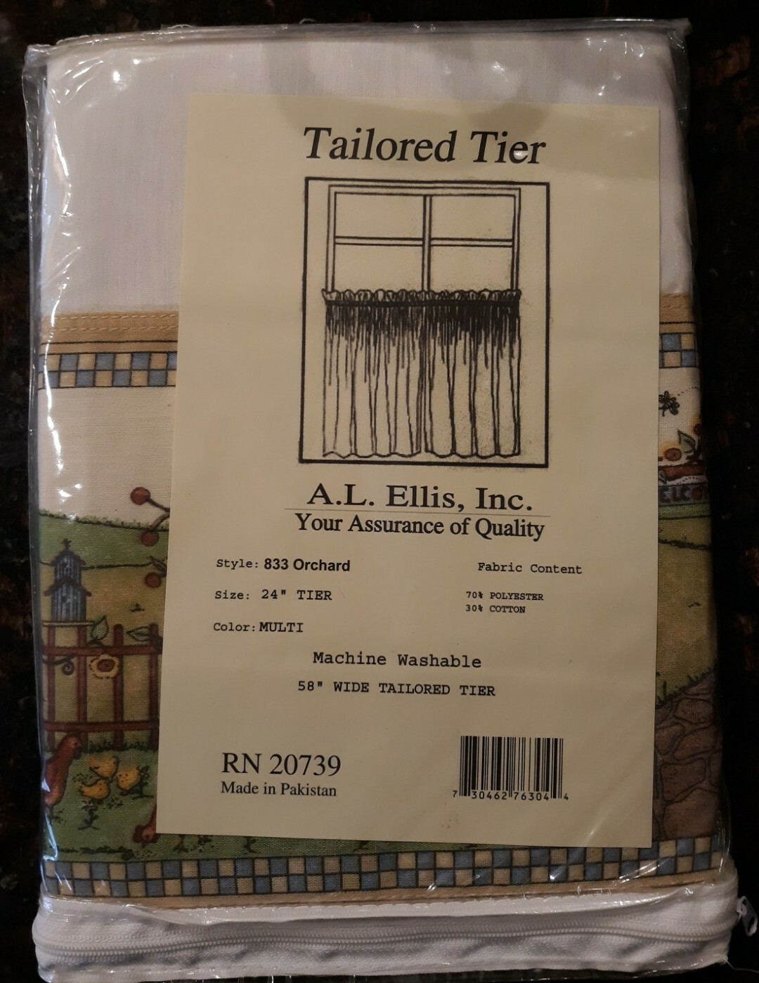 A.L Ellis Inc Window Curtains One Tailored Tier 833 Orchard Print 58x24in