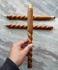 3 Fold Brown Spiral Curved Wooden Walking Stick Cane For Head Handle Only Shaft