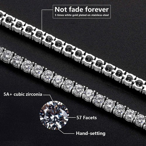 Unisex ANTI-TARNISH 1 Row 4mm 5A+ CZ Tennis Necklace Bracelet Stainless Steel - 第 5/8 張圖片