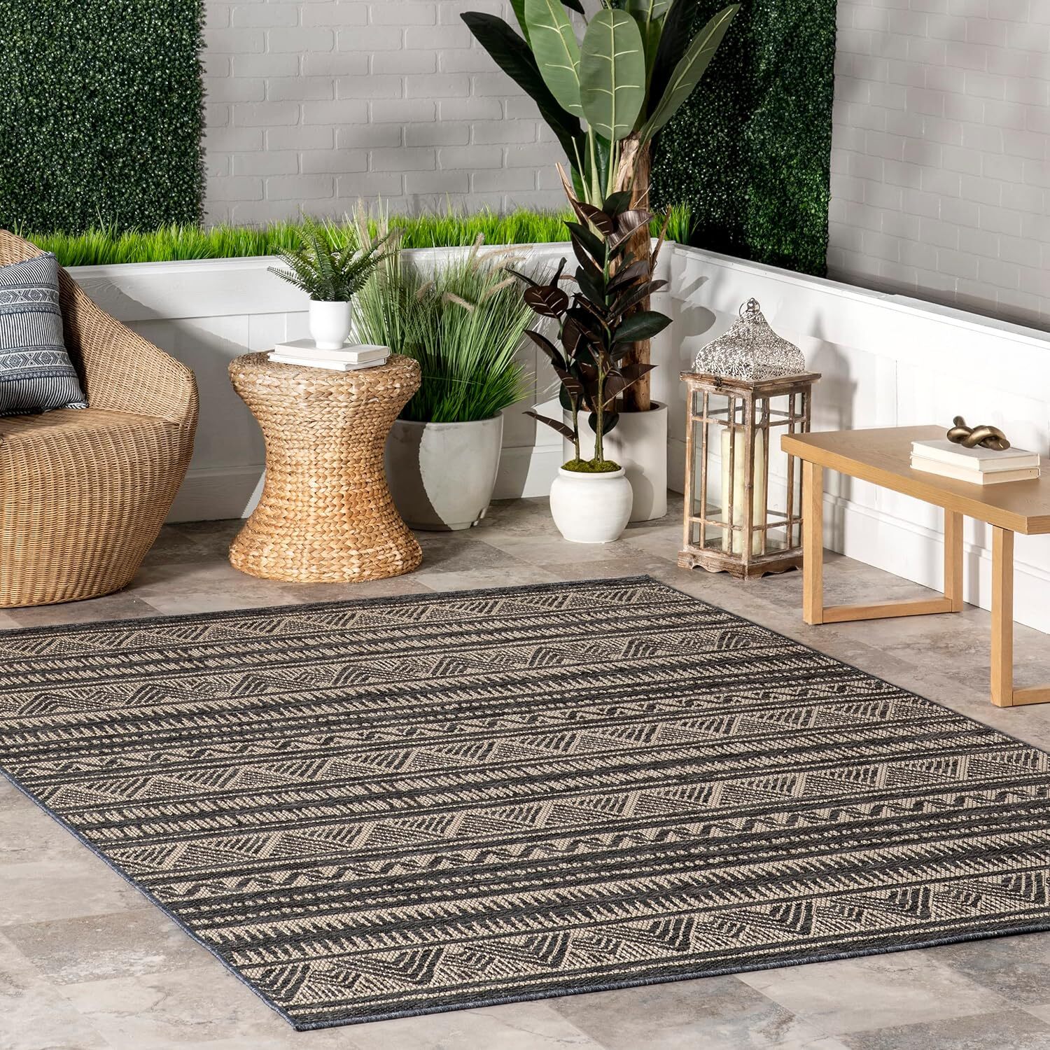 nuLOOM Maia Striped Tribal Indoor/Outdoor Area Rug, 7x9, Grey eBay