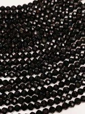 AAA Natural Black Tourmaline Faceted Round Beads 15.5" Strand 2mm 3mm 4mm