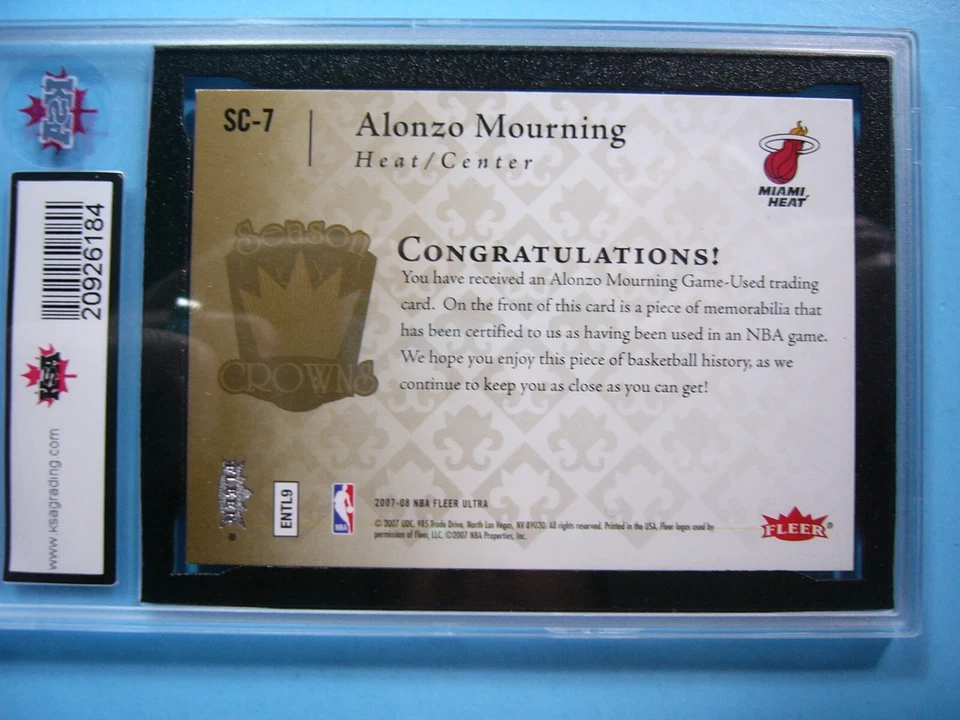 2007/08 2007 FLEER ULTRA JERSEY CARD SC-7 ALONZO MOURNING SEASON CROWNS KSA 9 AG - Image 4 of 4