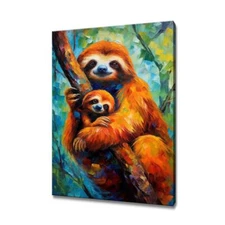 Sloth Mother & Baby Colourful Wall Art Canvas Unframed Print Art