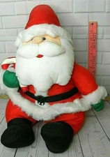 Vintage 1993 Christmas Stuffins 15" Tall Nylon Sitting Santa Claus W/Candy Cane