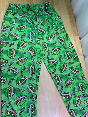 New Men's Sesame Street Oscar the Grouch PJ Pants Size M says