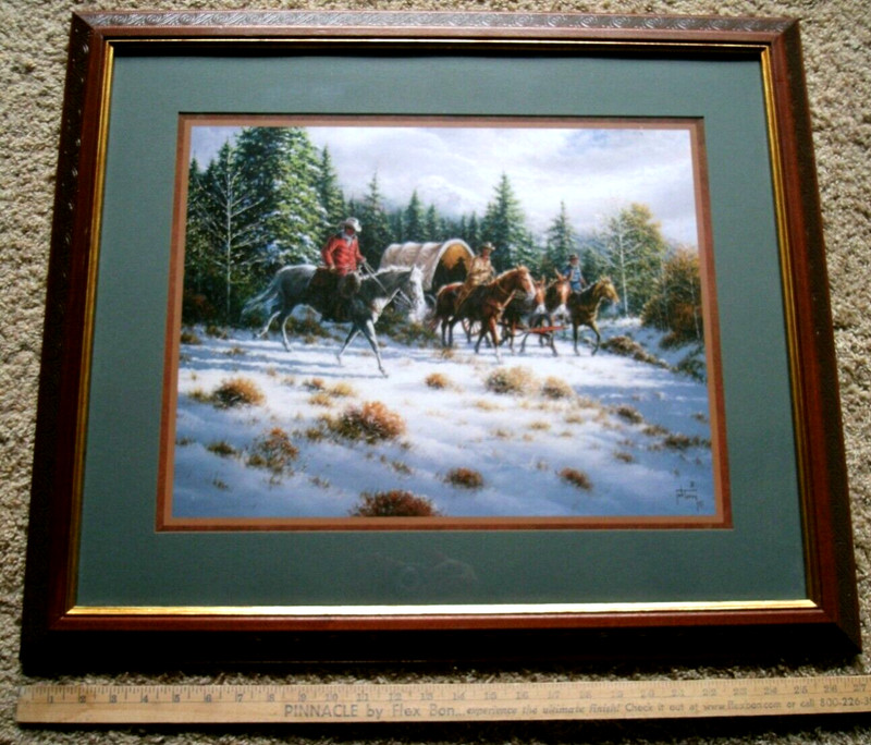 Western Rustic Print-Leather Hammered Frame Look-Horses & Wagon-By Jack Terry-02
