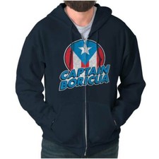 Puerto Rico Flag Captain Boricua American Sweatshirt Zip Up Hoodie Men Women