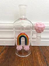 5" GLASS WATER PIPE ASH CATCHER RAINBOW PINK DISCO PERC 90DEGREE 14MM