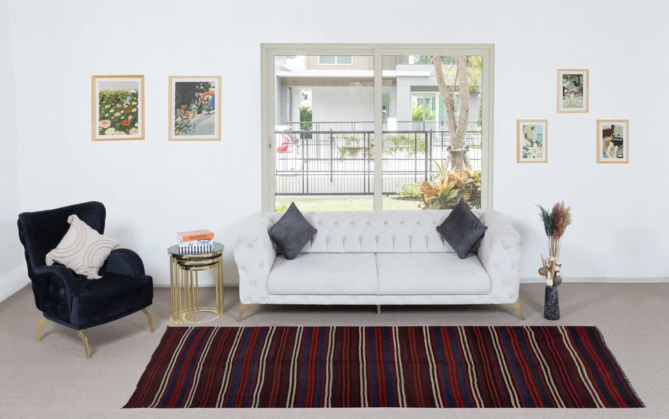 4.2x10.5 Ft Hand-Woven Turkish Striped Kilim, Flat-Weave Rug, 100% Wool - Image 2 of 4