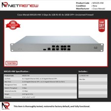 Cisco Meraki MX105-HW Cloud Managed Security Appliance, Full UTM Features, 1U