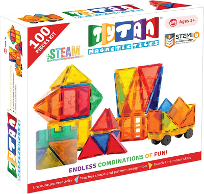 Tiles 100-Piece Magnetic Tiles Building Set, 1000S of Creations, Race Cars, 3D S