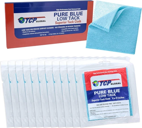 Pure Blue Tack Cloths, 12-Pack - Low Tack Rags for Dust, Stain & Paint Removal o