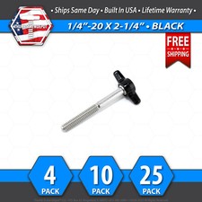 1/4"-20 x 2-1/4" Thumb Screw Stainless Steel - Black Tee / Wing Knob - USA