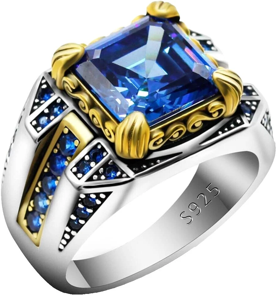 Zircon Sterling Silver Rings for Men 8 Ring