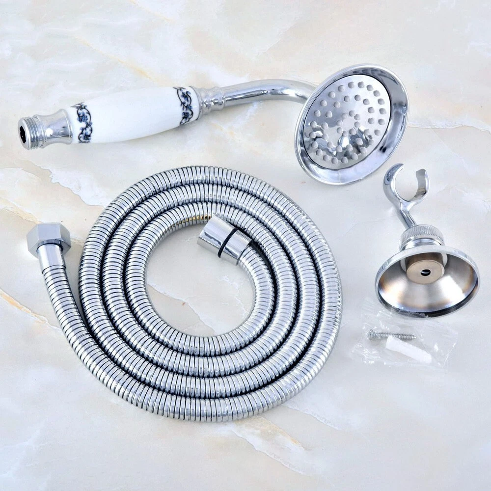 Polished Chrome Telephone Style Hand Held Shower Head with 1.5m Hose and Holder