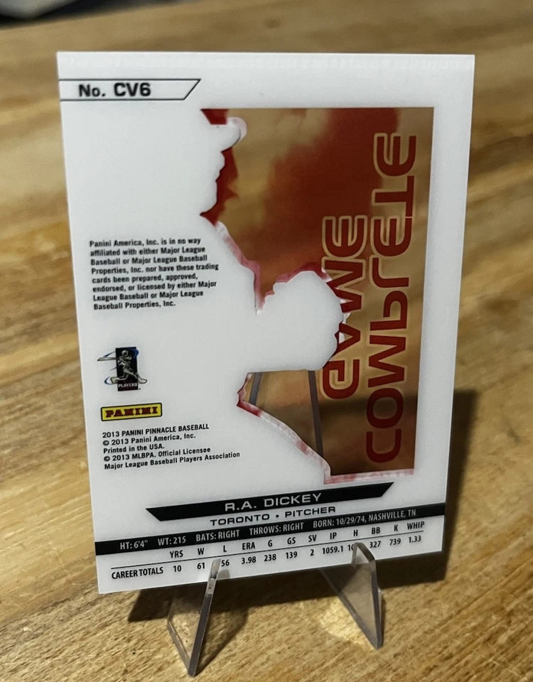 R.A. Dickey 2013 Pinnacle CLEAR VISION COMPLETE GAME Insert Toronto Blue Jays  - Image 2 of 3